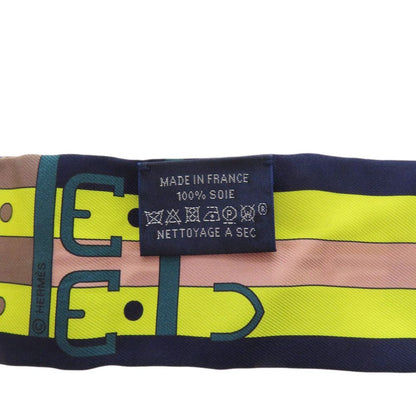 Hermes Twill Cover le Silk Navy Gray Yellow Scarf
