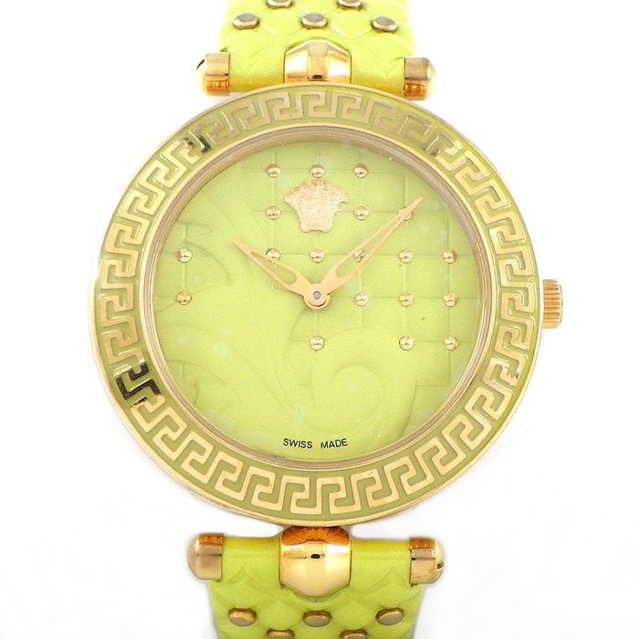 Versace Watch Venitas Vk7 Yellow Dial Leather Quartz Analog