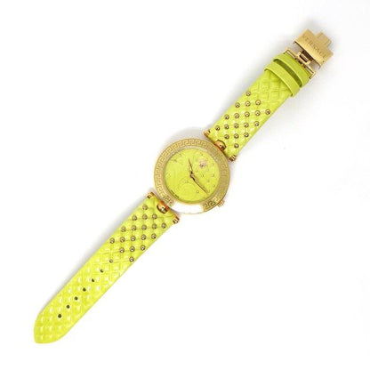 Versace Watch Venitas Vk7 Yellow Dial Leather Quartz Analog