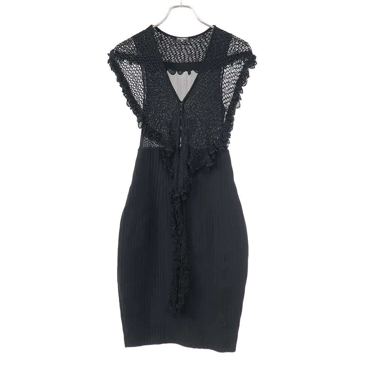 Chanel No-sleeve-Calf-s Dress Black 38