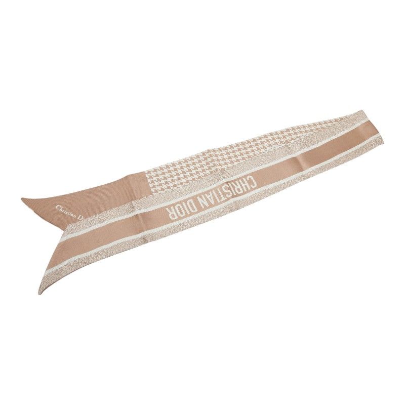 Dior Houndstooth Scarf Ribbon Mitzah Beige White