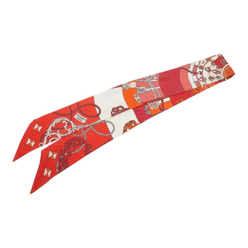 Hermes Tours de Cles Key Spiral Scarf Red Multicolor