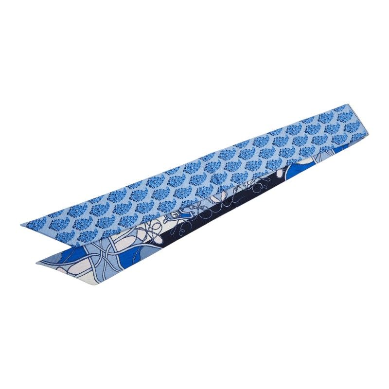 Hermes Twilly Coup de Fouet AU Bloc Scarf Blue Multicolor
