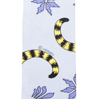 Hermes Twilly les Leopard Scarf Blue Yellow Silk