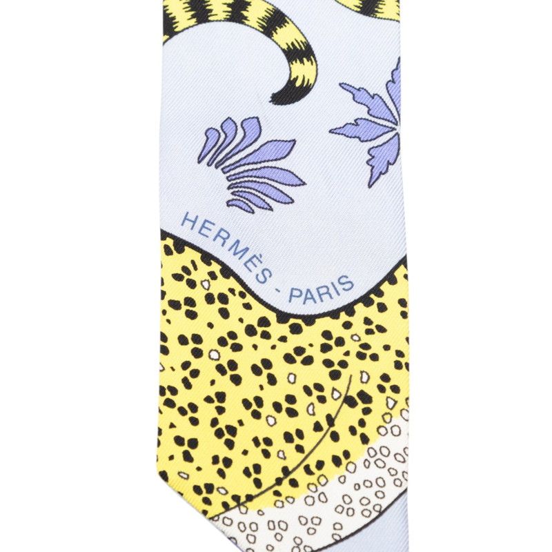 Hermes Twilly les Leopard Scarf Blue Yellow Silk