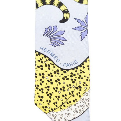 Hermes Twilly les Leopard Scarf Blue Yellow Silk