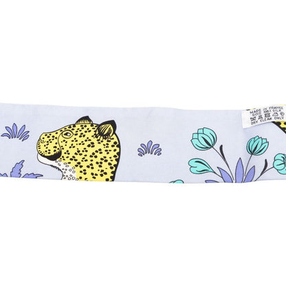 Hermes Twilly les Leopard Scarf Blue Yellow Silk