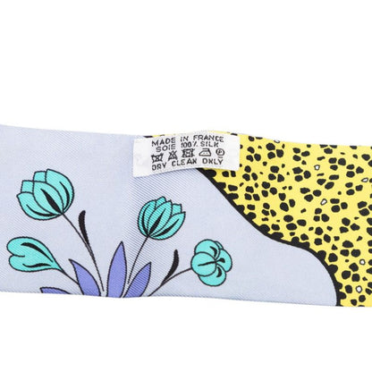 Hermes Twilly les Leopard Scarf Blue Yellow Silk