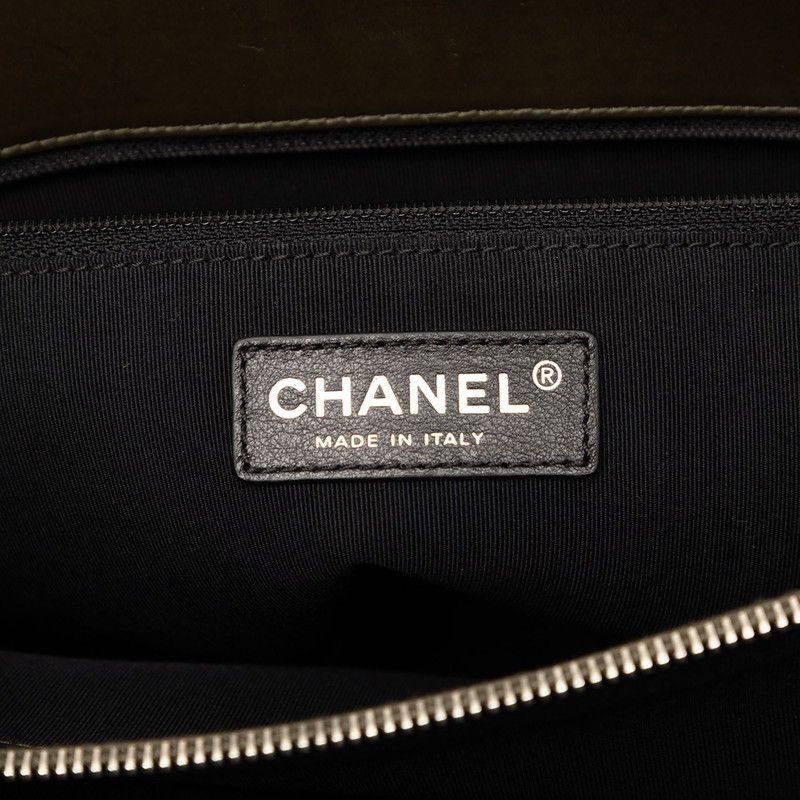 Chanel CC Logo Jetsetter Boy Chain Tote Shoulder Bag Khaki Green Lambskin