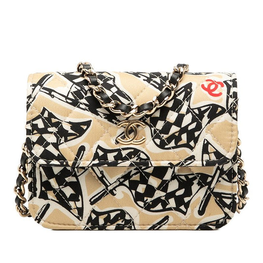 Chanel CC Logo Quilted Check Calfskin Rug Crossbody Mini Chain Shoulder Bag