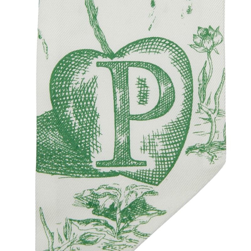 Dior Botanical Scarf Ribbon Mitzah White Green Silk