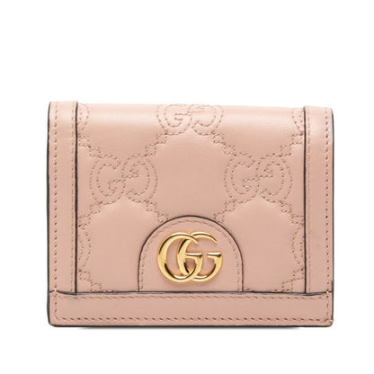 Gucci GG Matelasse Logo Quilted Bifold Wallet Pink Leather