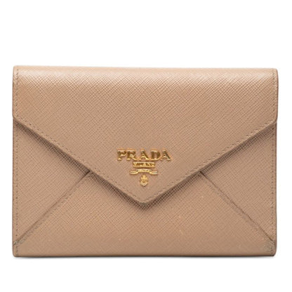 Prada Saffiano Letter Trifold Wallet Cameo Beige Leather