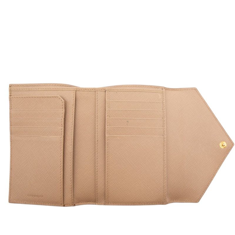 Prada Saffiano Letter Trifold Wallet Cameo Beige Leather
