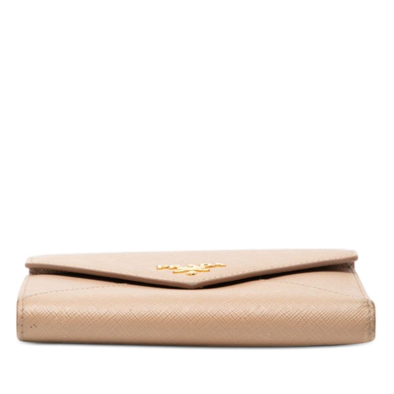 Prada Saffiano Letter Trifold Wallet Cameo Beige Leather