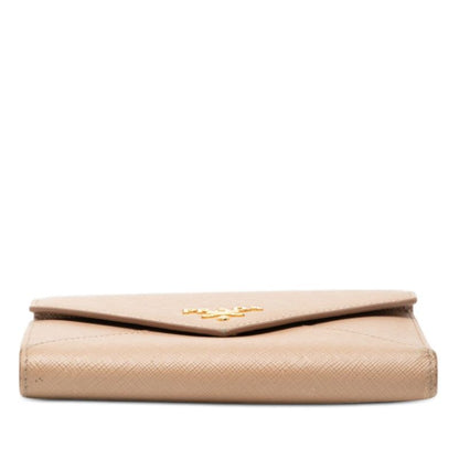 Prada Saffiano Letter Trifold Wallet Cameo Beige Leather