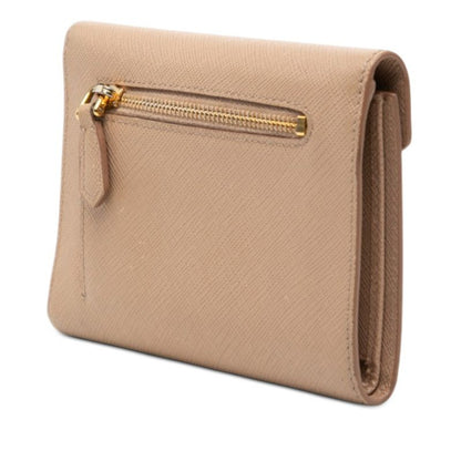 Prada Saffiano Letter Trifold Wallet Cameo Beige Leather