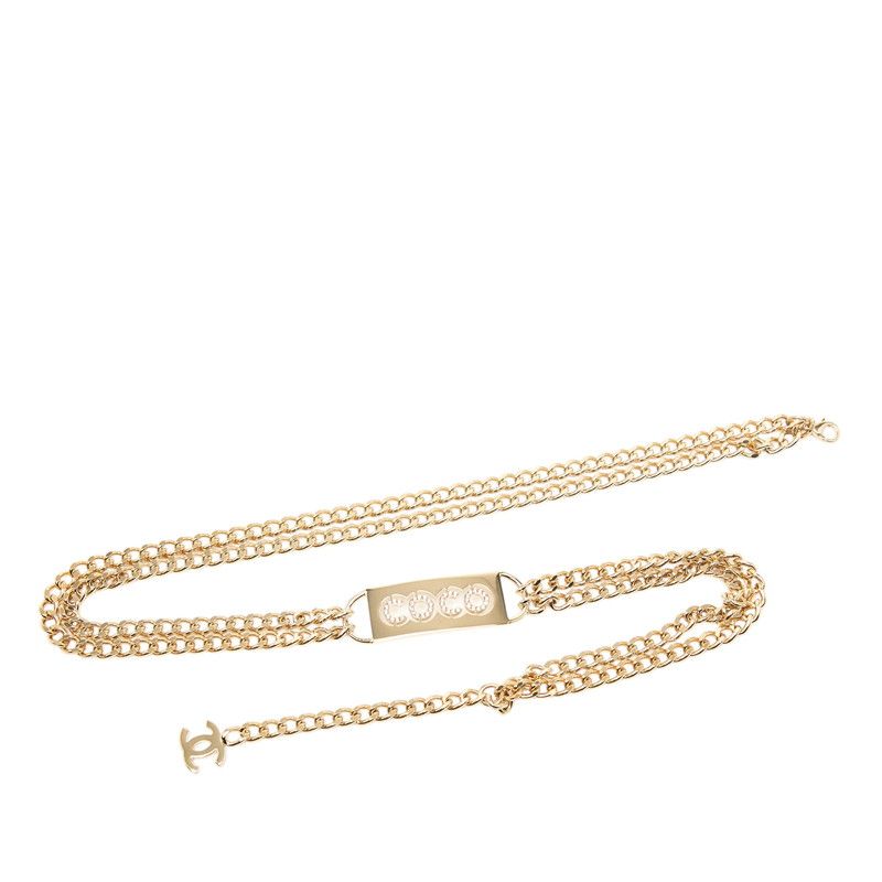 Chanel CC Logo Chain Belt Gold Pink Plated Line Stone