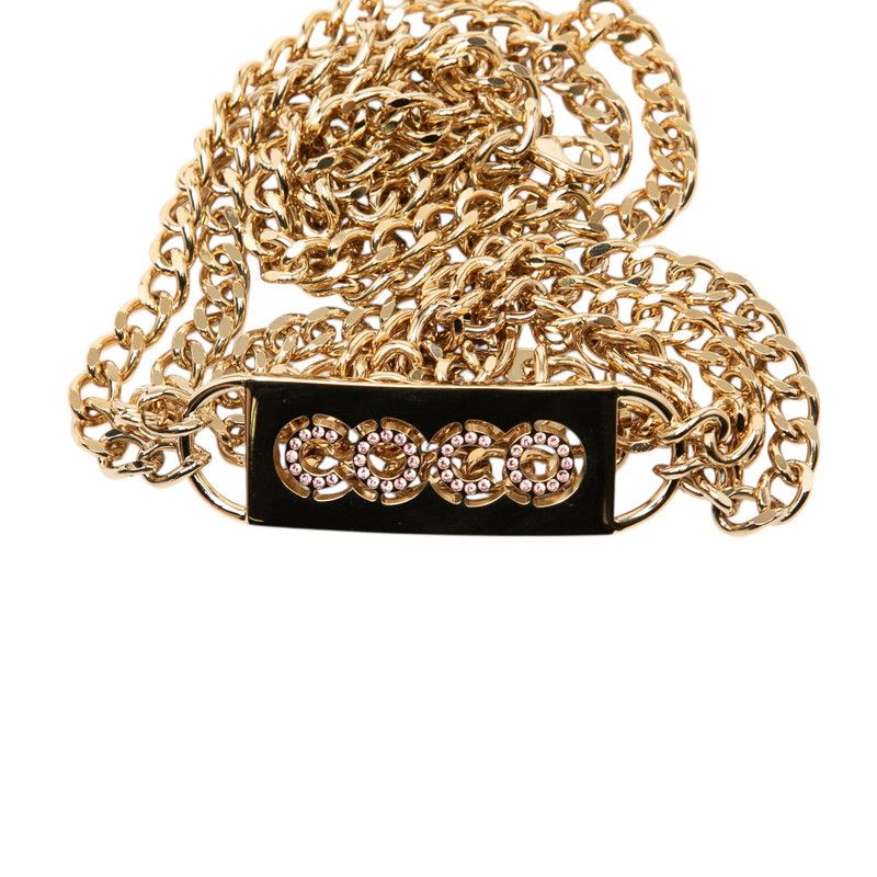 Chanel CC Logo Chain Belt Gold Pink Plated Line Stone