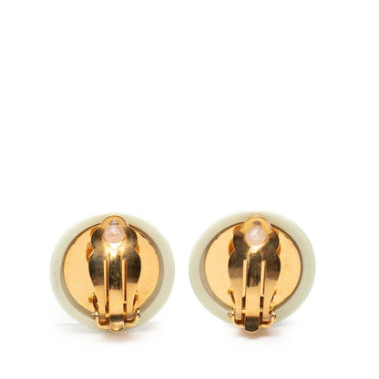 Chanel CC Logo Vintage Earrings Gold Green Plated