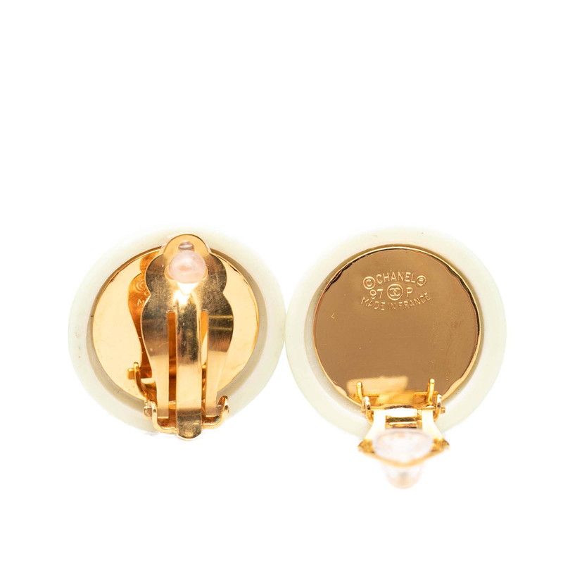 Chanel CC Logo Vintage Earrings Gold Green Plated