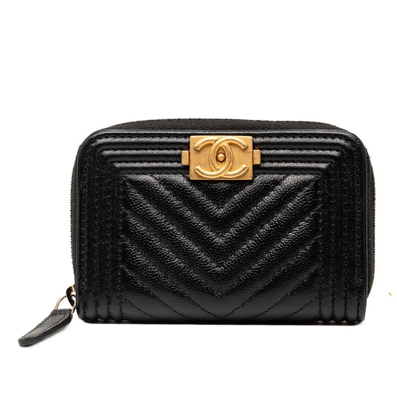 Chanel CC Logo Blanc Coin Purse Black Leather