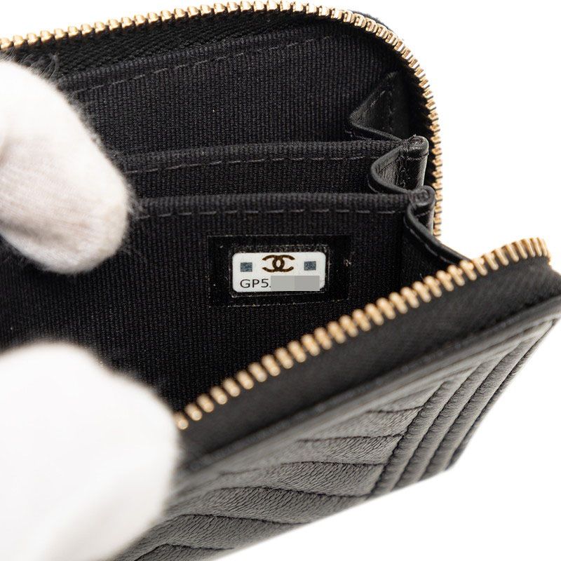 Chanel CC Logo Blanc Coin Purse Black Leather