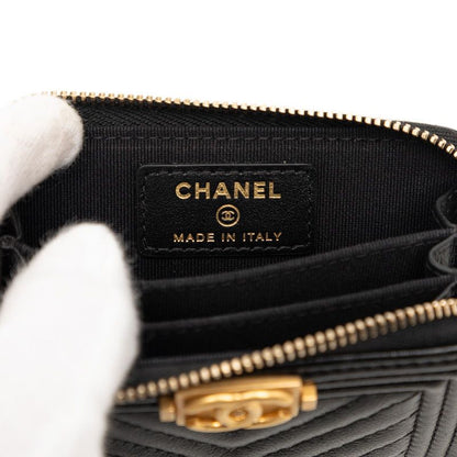 Chanel CC Logo Blanc Coin Purse Black Leather
