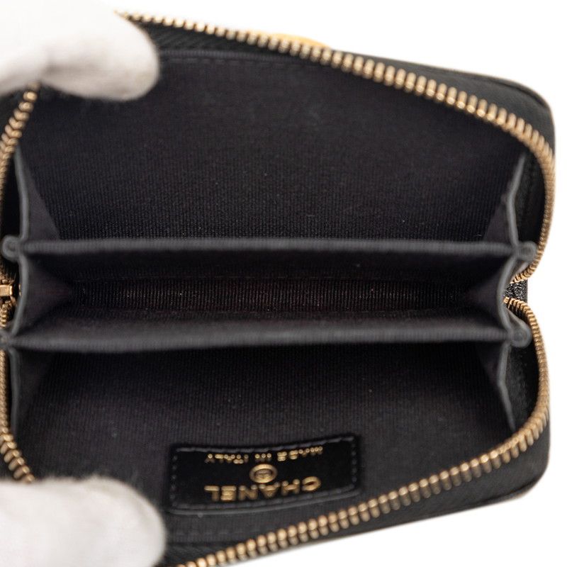 Chanel CC Logo Blanc Coin Purse Black Leather