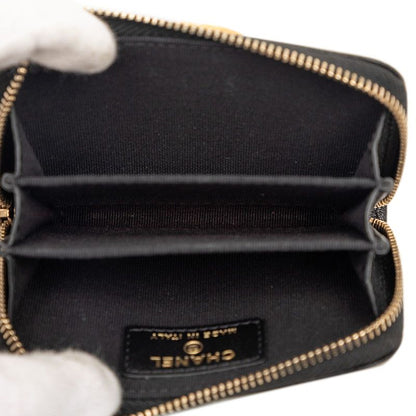 Chanel CC Logo Blanc Coin Purse Black Leather