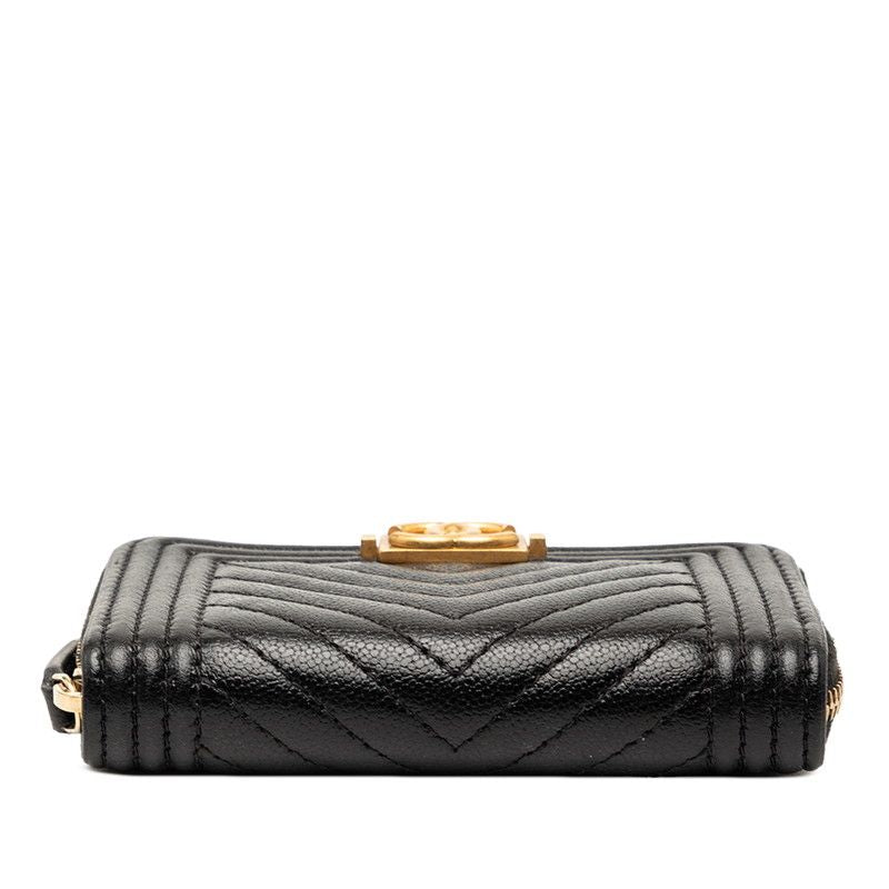 Chanel CC Logo Blanc Coin Purse Black Leather
