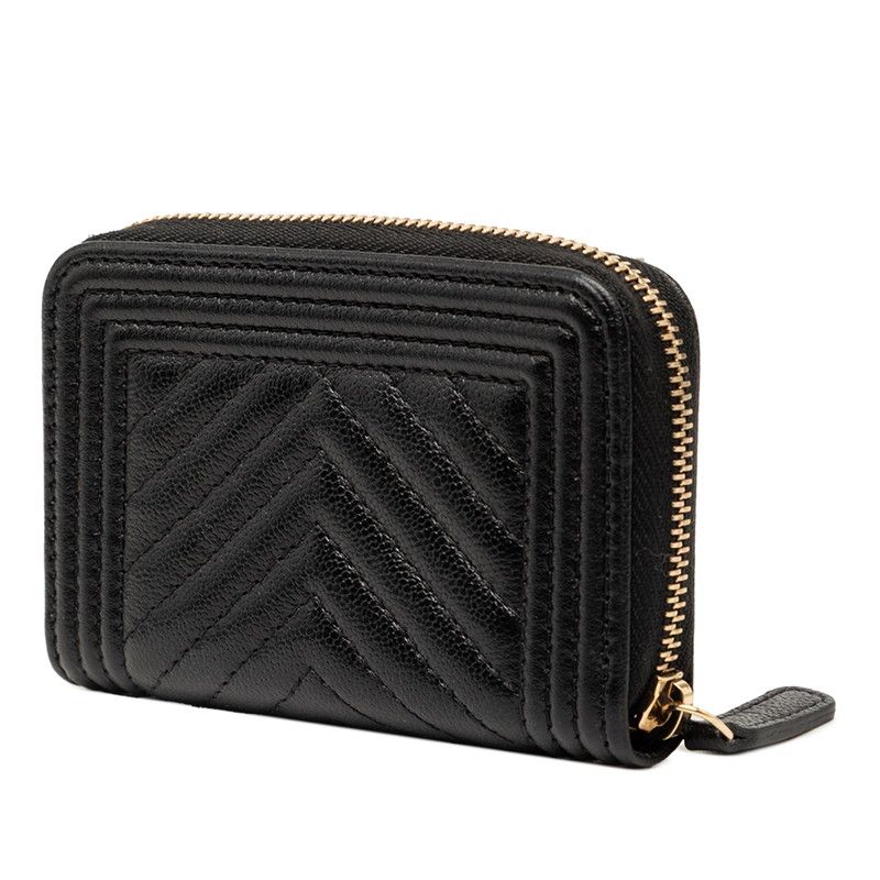 Chanel CC Logo Blanc Coin Purse Black Leather