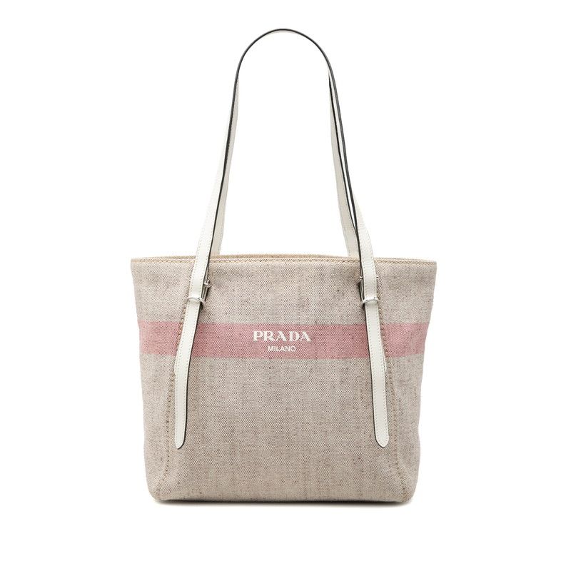 Prada Tote Beige Multicolor Canvas Leather