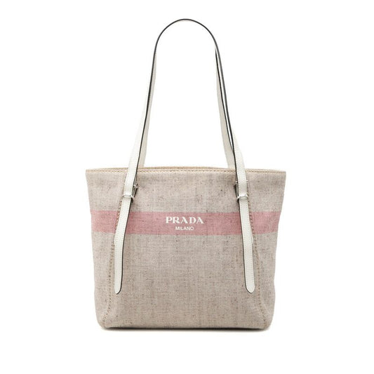 Prada Tote Beige Multicolor Canvas Leather