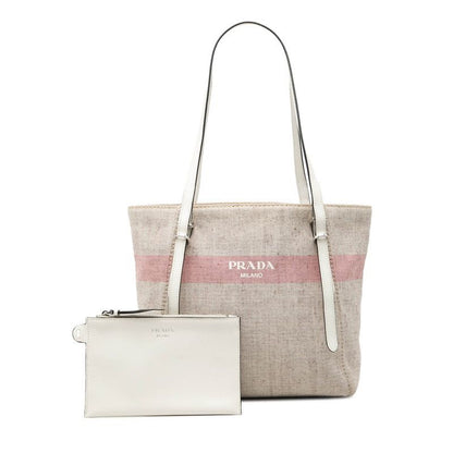 Prada Tote Beige Multicolor Canvas Leather