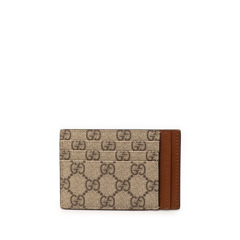 Gucci GG Emblem Card Case Beige Brown Leather