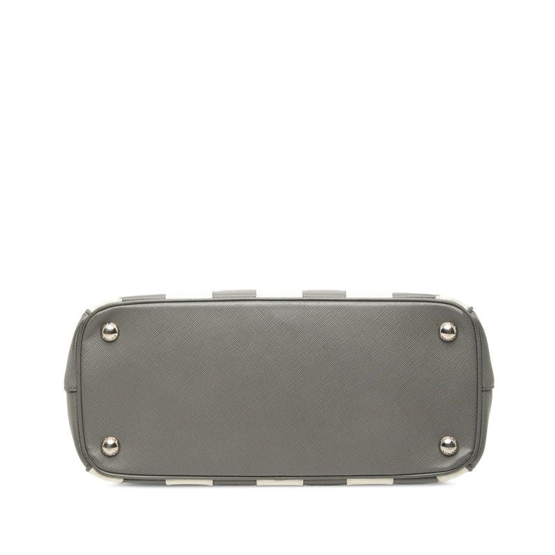 Prada Galleria Stripe Handbag Gray White Saffiano Leather