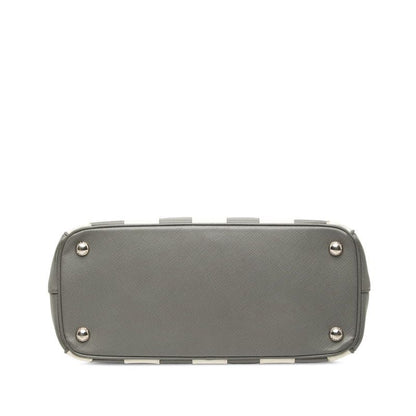 Prada Galleria Stripe Handbag Gray White Saffiano Leather