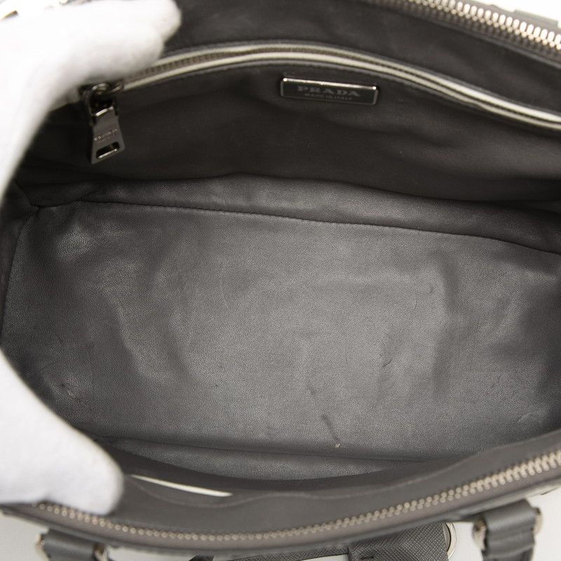 Prada Galleria Stripe Handbag Gray White Saffiano Leather