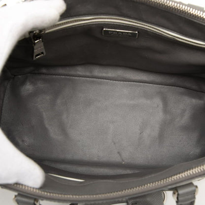 Prada Galleria Stripe Handbag Gray White Saffiano Leather