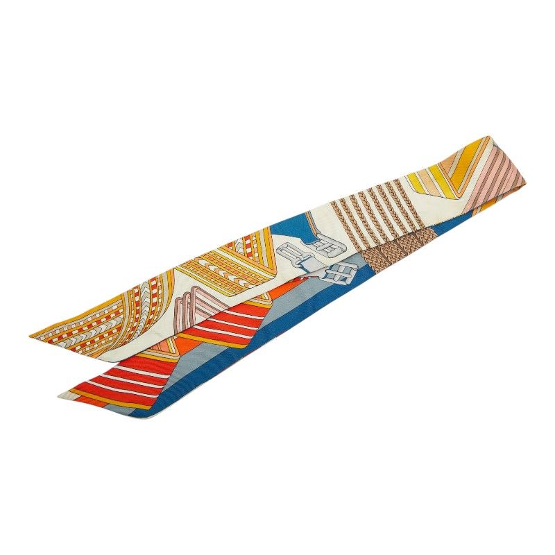 Hermes Twilly Sangles en Zigzag Sangle Scarf Beige Multicolor