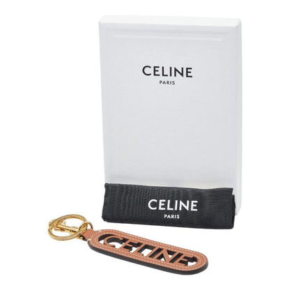 Celine Perforated Key Ring Key Holder Charm Brown Gold Smooth Scarf Skin