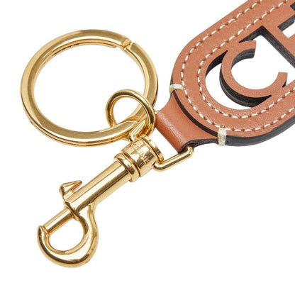 Celine Perforated Key Ring Key Holder Charm Brown Gold Smooth Scarf Skin