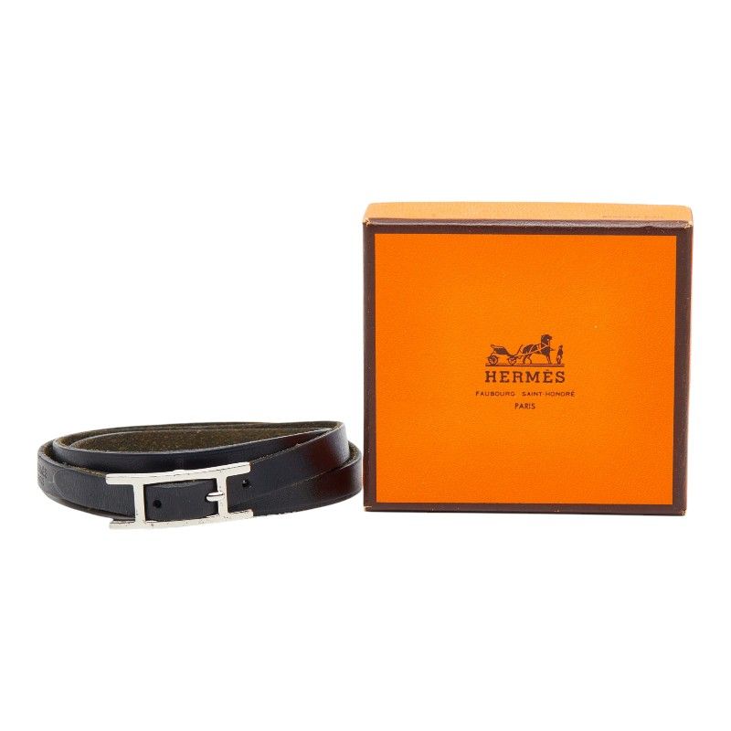 Hermes Long Bracelet 3 Rows Black Leather