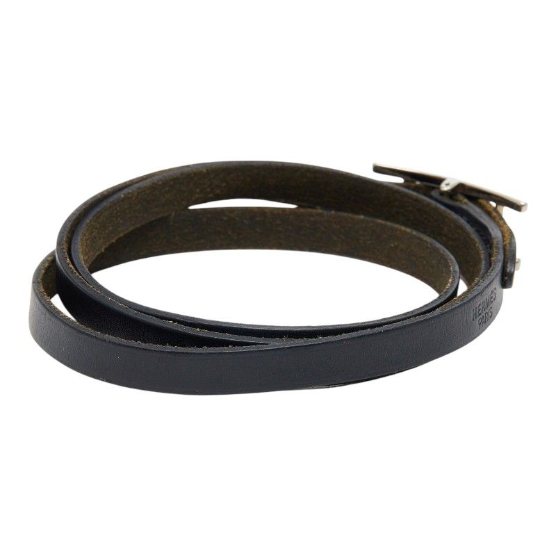 Hermes Long Bracelet 3 Rows Black Leather