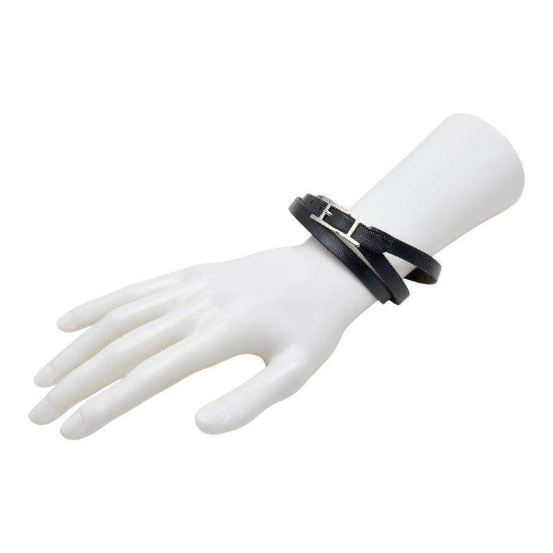 Hermes Long Bracelet 3 Rows Black Leather