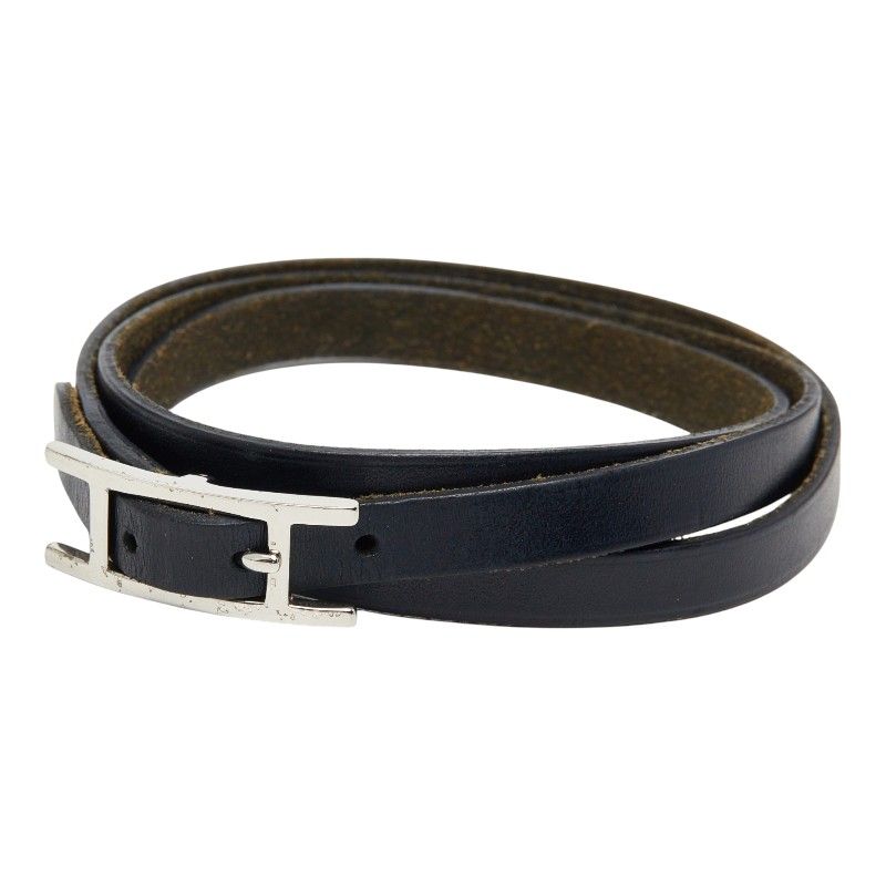 Hermes Long Bracelet 3 Rows Black Leather
