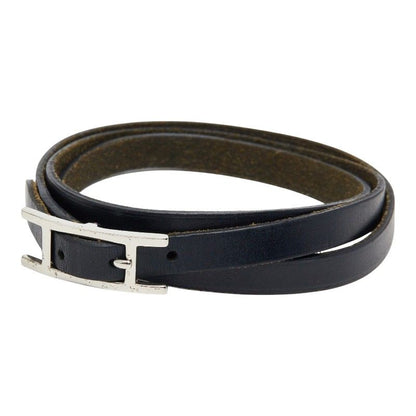 Hermes Long Bracelet 3 Rows Black Leather