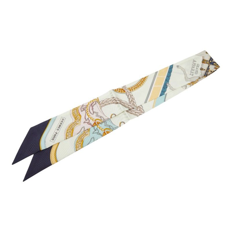 Hermes Twilly Grand Apparat Scarf White Multicolor