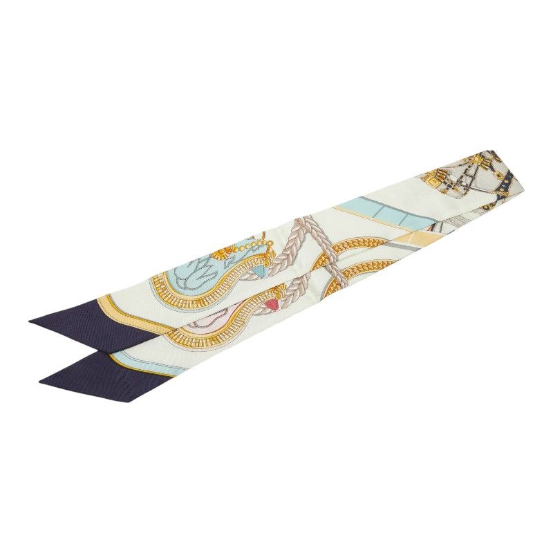 Hermes Twilly Grand Apparat Scarf White Multicolor